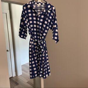 Blue/white midi dress with pockets